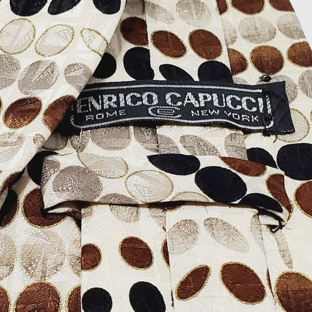 Enrico Capucci Beige Geometric Men's Designer Silk Necktie 56x3.75" - Picture 2 of 5